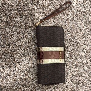 Michael Kors Signature Brown and Gold Wristlet